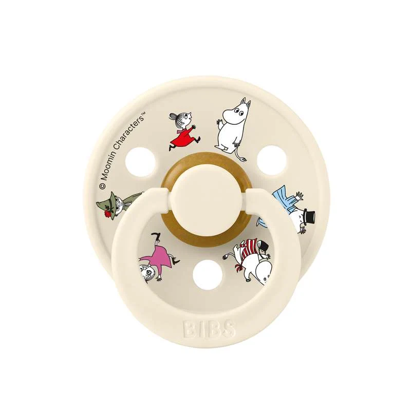 BIBS Rund Colour Sut - 2-Pak - Str. 2 - Naturgummi - m. Suttesnor - Moomins - Ivory/Sage