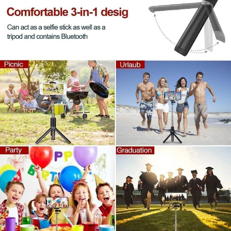 InnoTech Multifunkcionalni Selfie Stick - Bluetooth Daljinski Upravljač, Podesiva Dužina