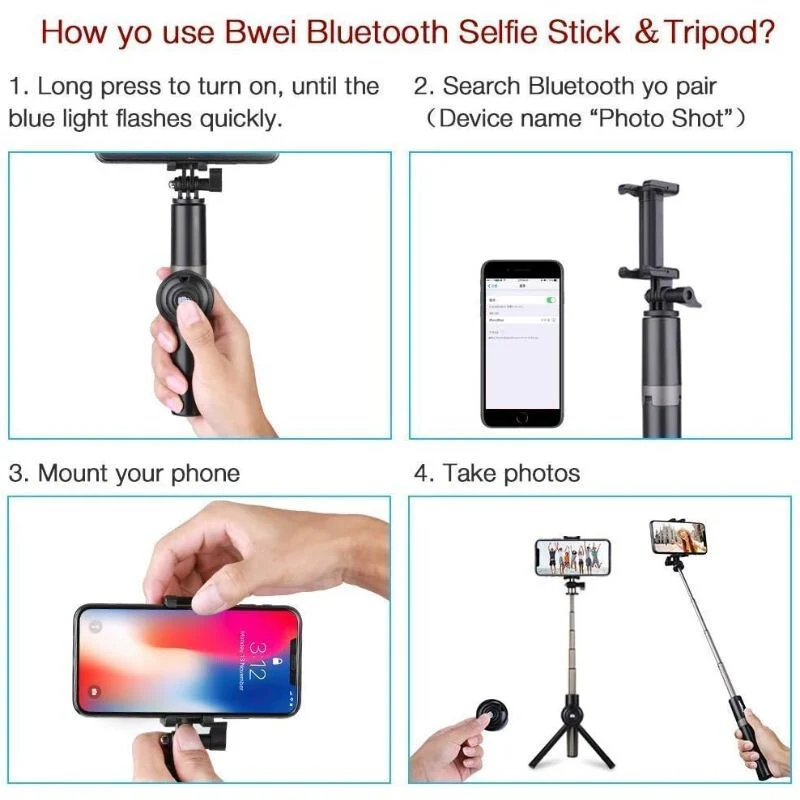 InnoTech Multifunkcionalni Selfie Stick - Bluetooth Daljinski Upravljač, Podesiva Dužina