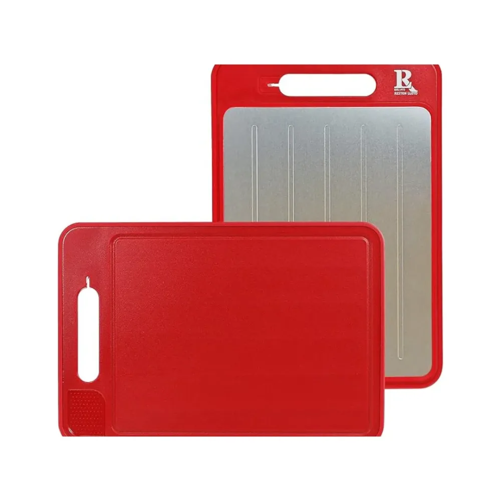 Multiple Function Cutting Board Defrosting Tray, Zester & Knife Sharpner - Red