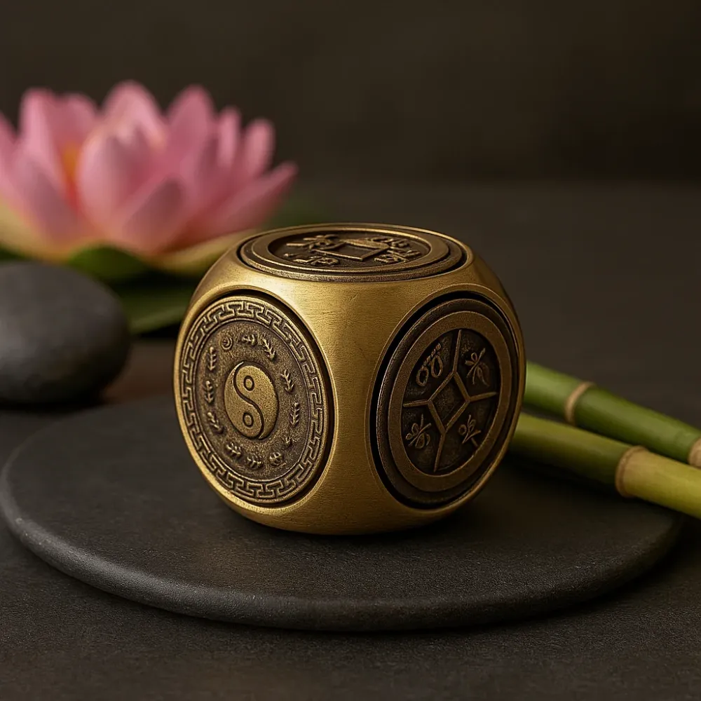 Kocka D6 od čvrstog mesinga Feng Shui Yin-Yang Zodijak