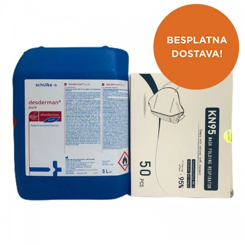 Zaštitna maska KN95 50 komada + Desderman Pure 5L sredstvo za dezinfekciju ruku