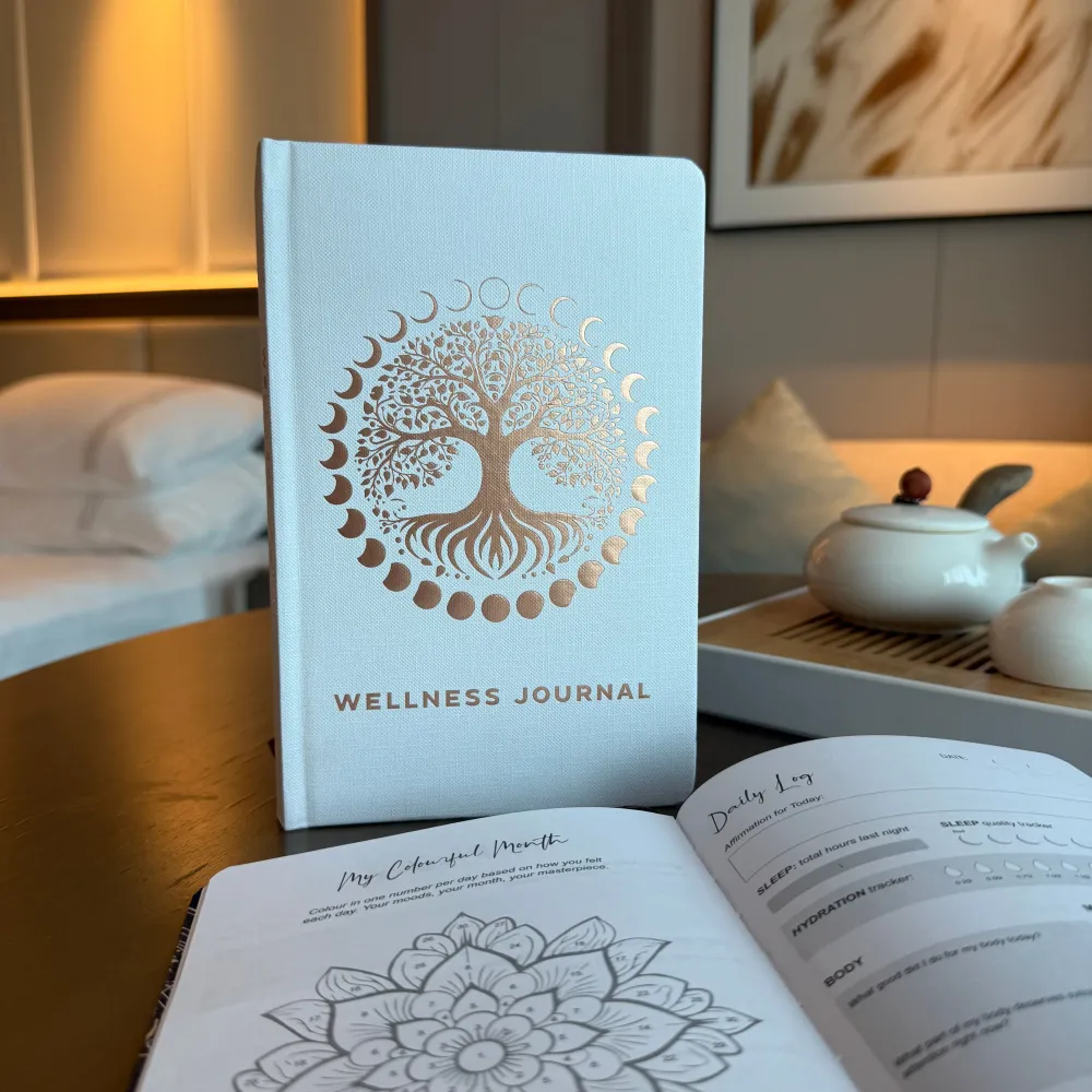Bijeli wellness dnevnik – 120 stranica – Ružičasto zlatno stablo života