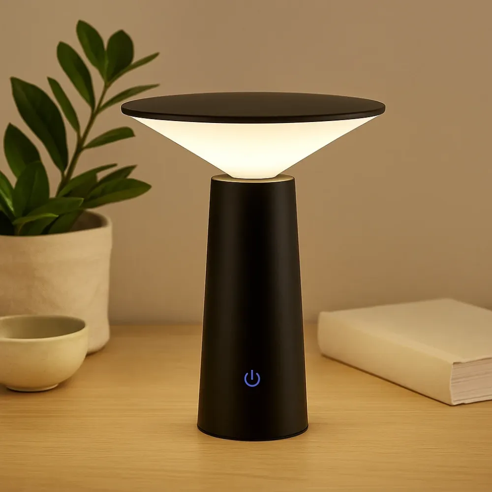 Mat Crna Stolna Lampa s Dodirnim Upravljačem u Obliku Gljive, Podesiva, USB‑C