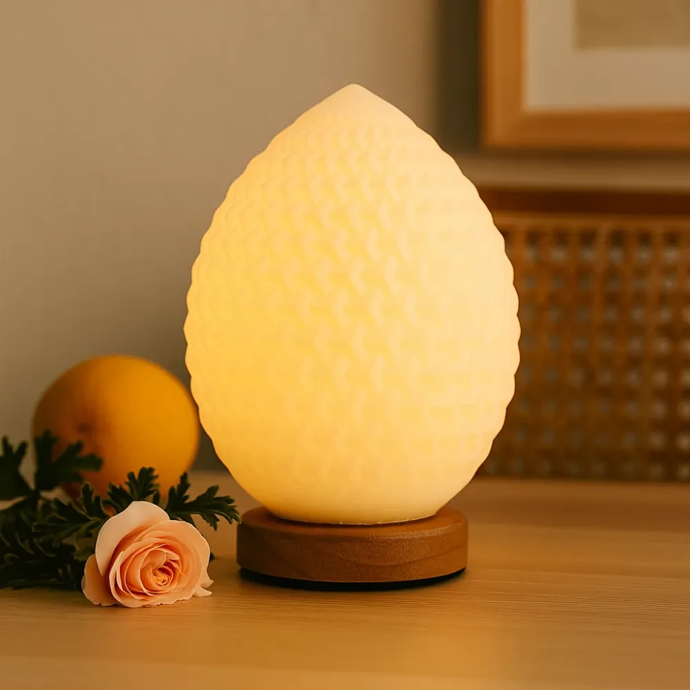 USB noćna lampa u obliku suze, 3 razine prigušenja, drvena baza