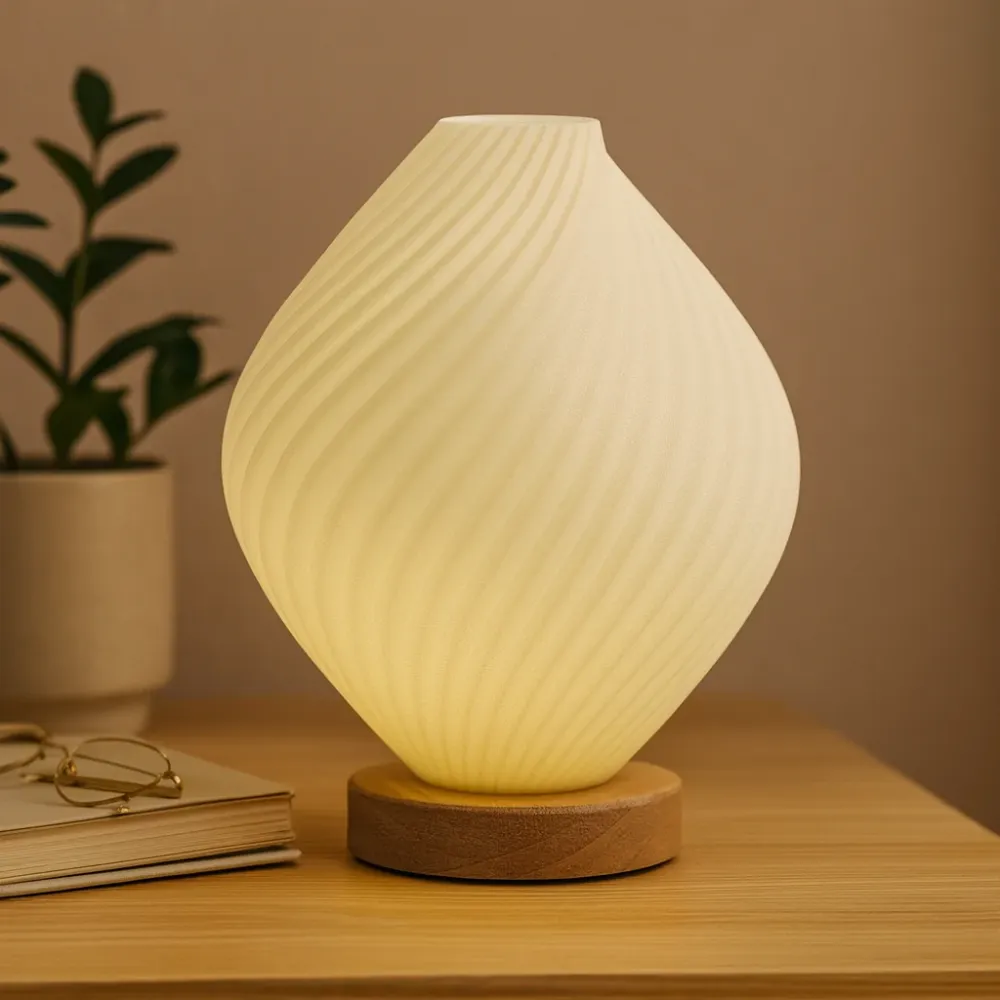 USB prigušivačka spiralna noćna lampa s drvenom bazom