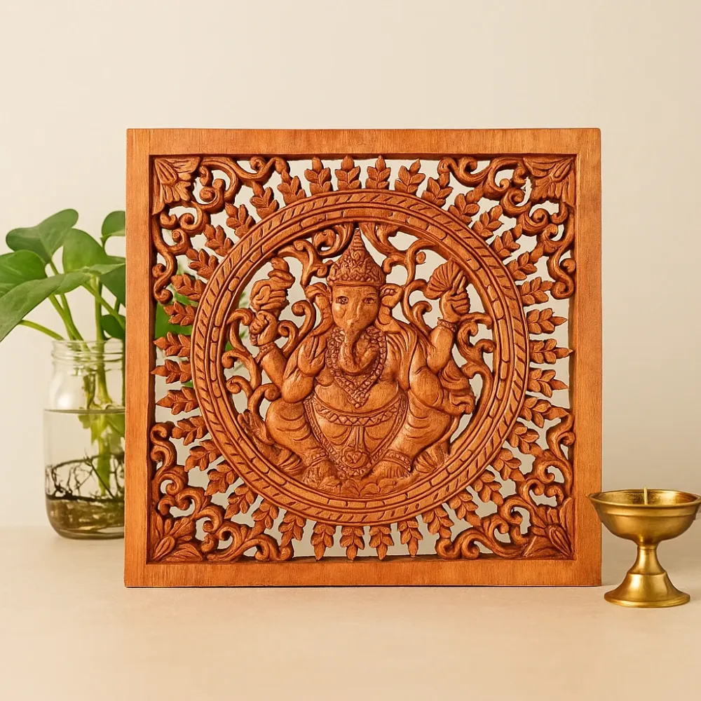 Ganesha zidna ploč drvo 40x40 cm