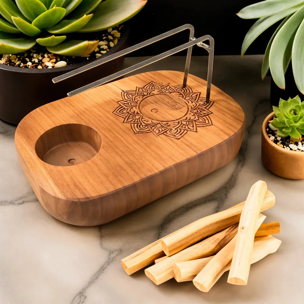 Držč za Palo Santo, dizajn Yin Yang od tikovine