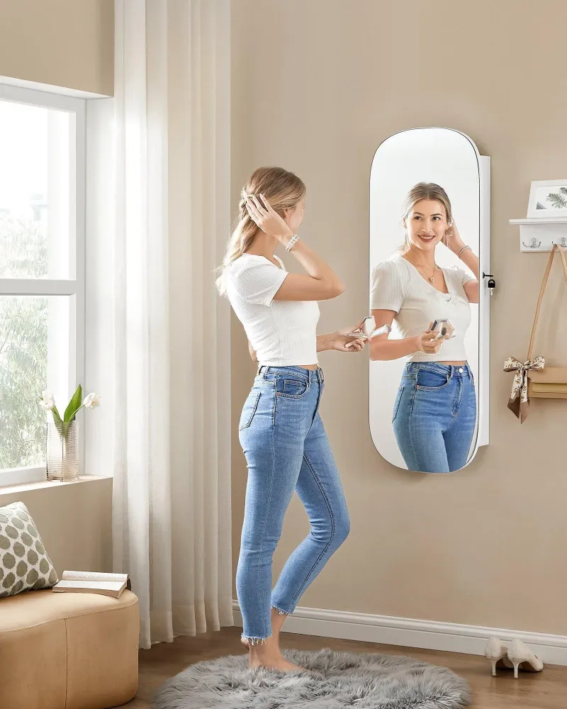 LED ogledalo s pohranom za nakit 10×42×108 cm, bijelo