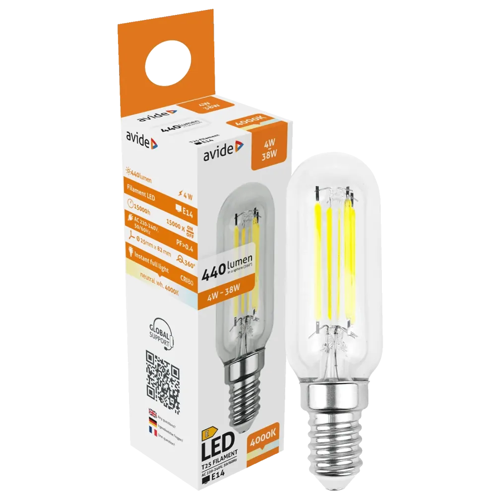 Avide Žarulja, LED 4W, E14, 4000K, 230V AC, bijela svjetlost - Filament T25 4W E14