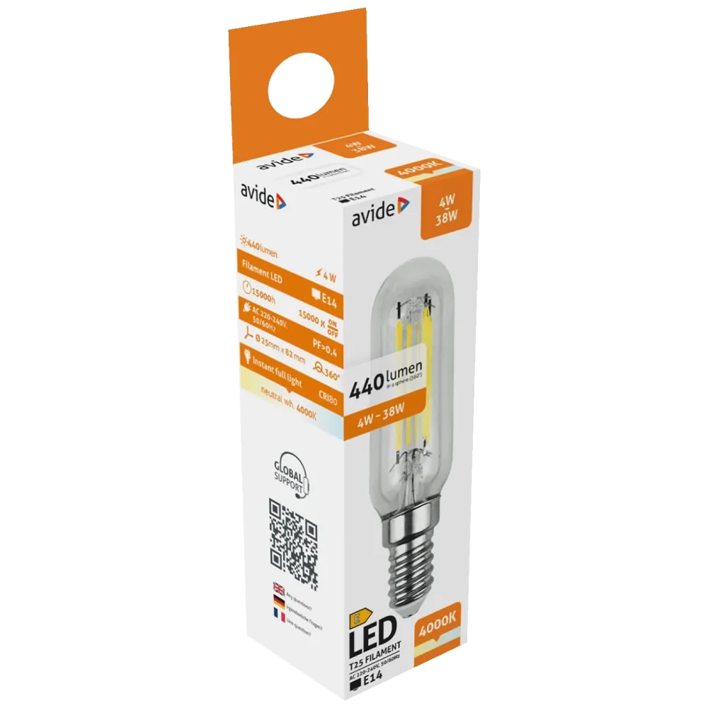 Avide Žarulja, LED 4W, E14, 4000K, 230V AC, bijela svjetlost - Filament T25 4W E14