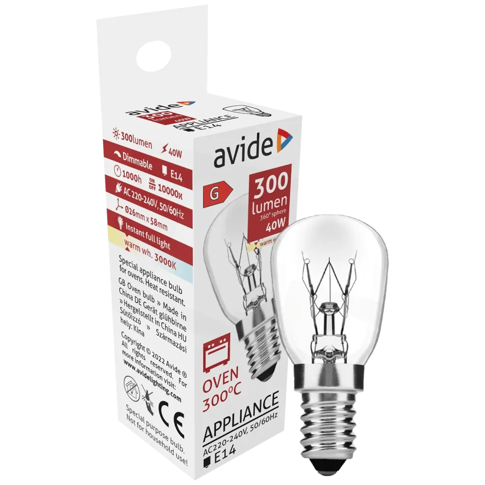 Avide Žarulja za pećnicu, 40W, E14, 3000K, 300 °C, IP20 - Oven 300 °C bulb 40W E14