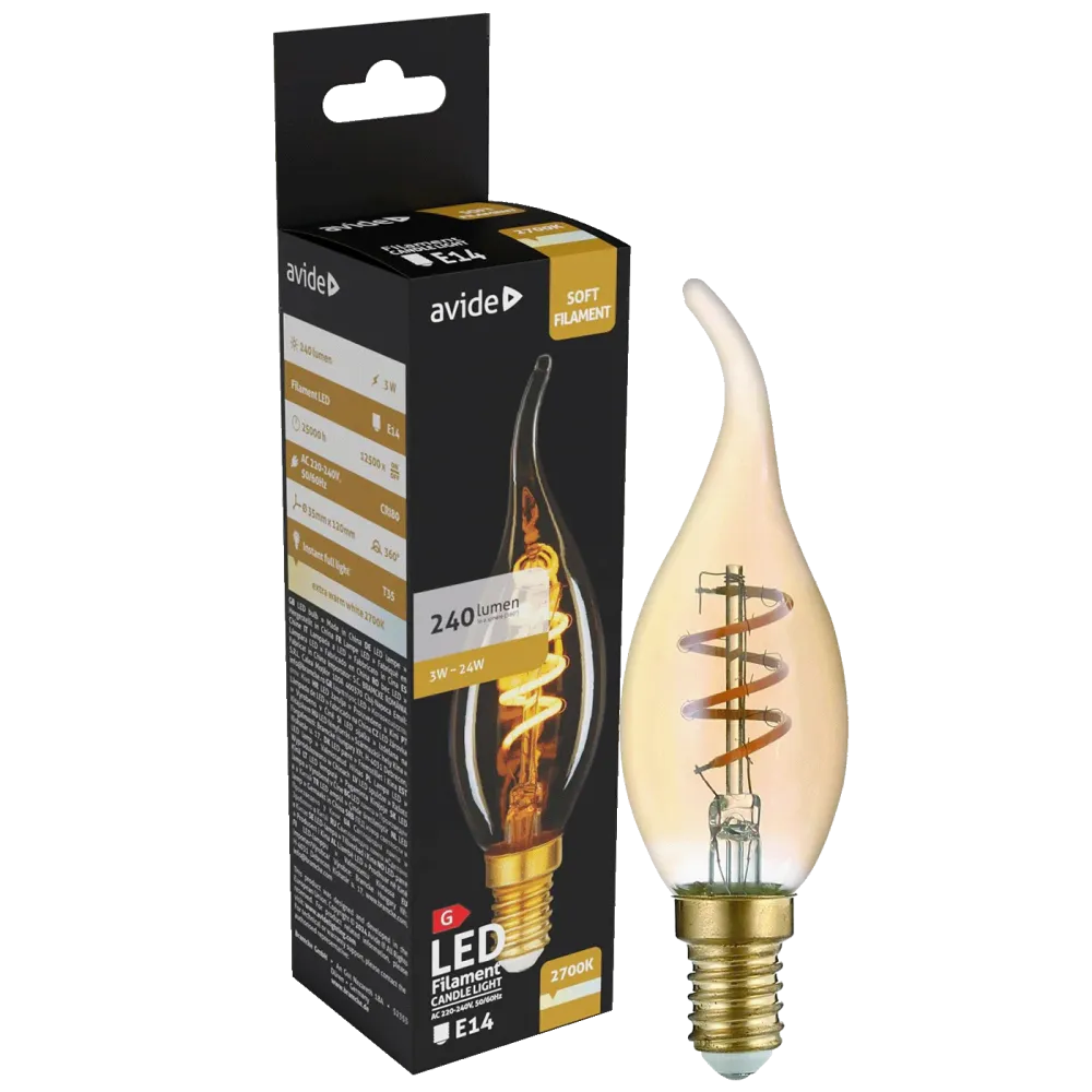 Avide Žarulja,LED 3W,E14,2700K,230V AC,topla bijela svjetlost - Soft Filament Candle Flame 3W E14
