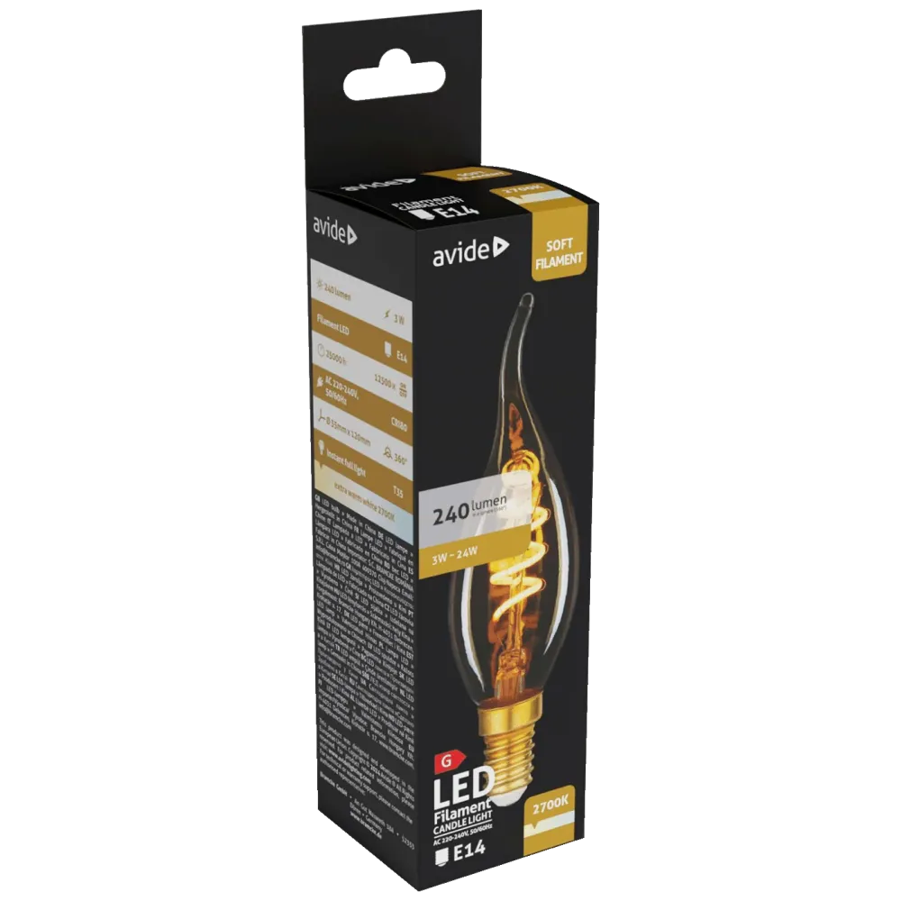 Avide Žarulja,LED 3W,E14,2700K,230V AC,topla bijela svjetlost - Soft Filament Candle Flame 3W E14