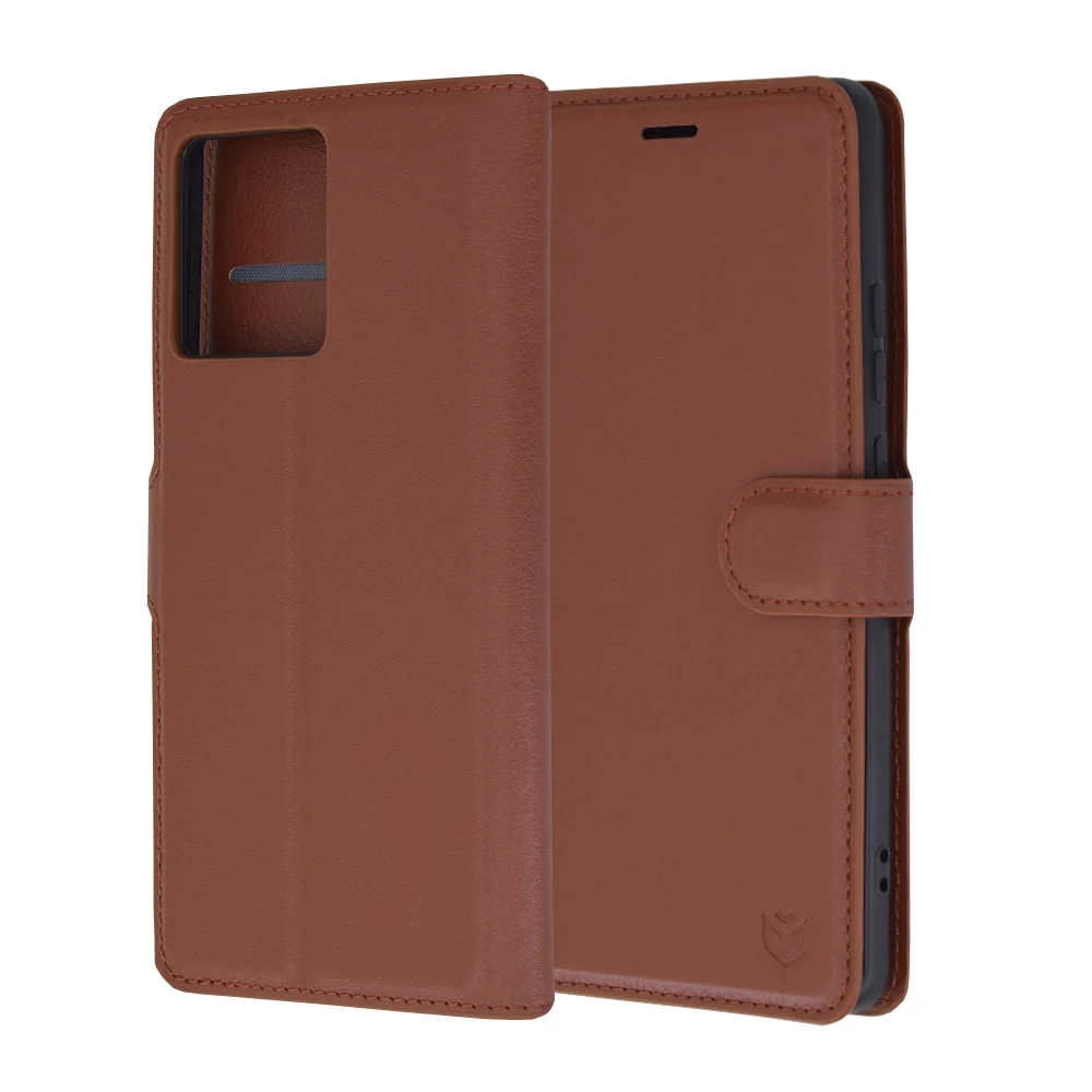 Techsuit Leather Folio preklopna maska za Motorola Edge 50 Pro – smeđ