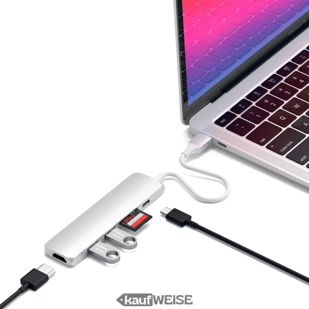 Satechi V2 Slim USB-C adapter za više priključaka | 4K 60Hz HDMI & 60W PD | Srebro