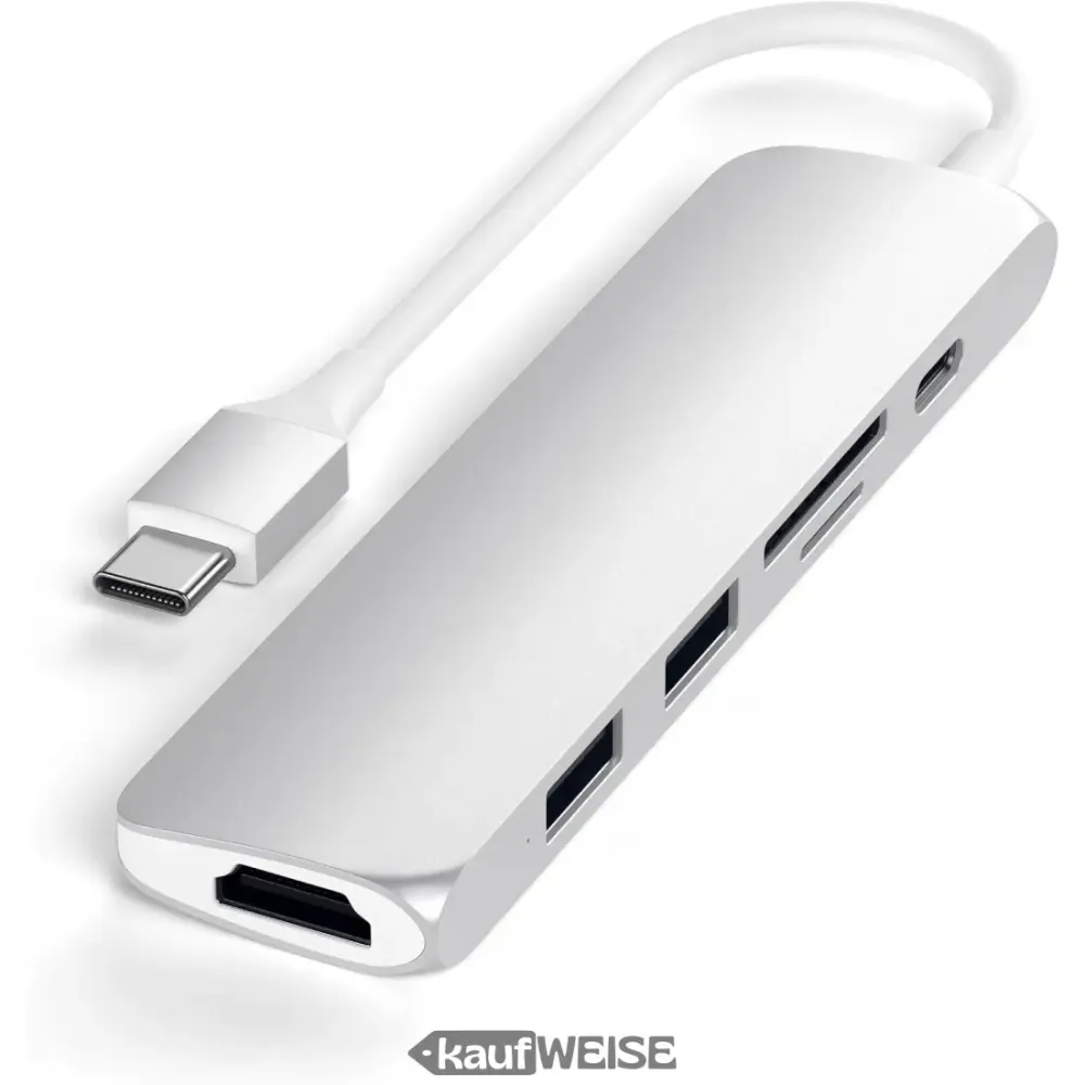 Satechi V2 Slim USB-C adapter za više priključaka | 4K 60Hz HDMI & 60W PD | Srebro