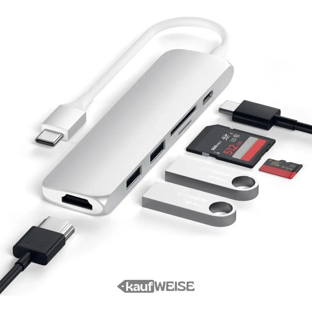 Satechi V2 Slim USB-C adapter za više priključaka | 4K 60Hz HDMI & 60W PD | Srebro