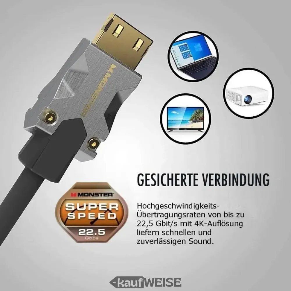 Monster M1000 Ultra HD HDMI kabel (3 m) | 4K HDR10 | Velika brzina 18 Gbps | V-Grip™ konektor