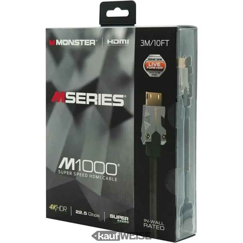 Monster M1000 Ultra HD HDMI kabel (3 m) | 4K HDR10 | Velika brzina 18 Gbps | V-Grip™ konektor