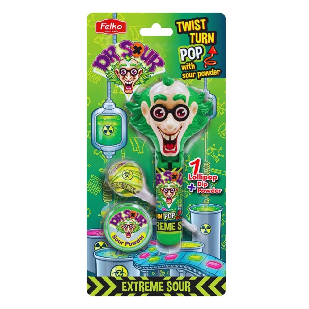 Dr. Sour Twist Turn Pop Sour Powder, lizalica s kiselim prahom od 17g