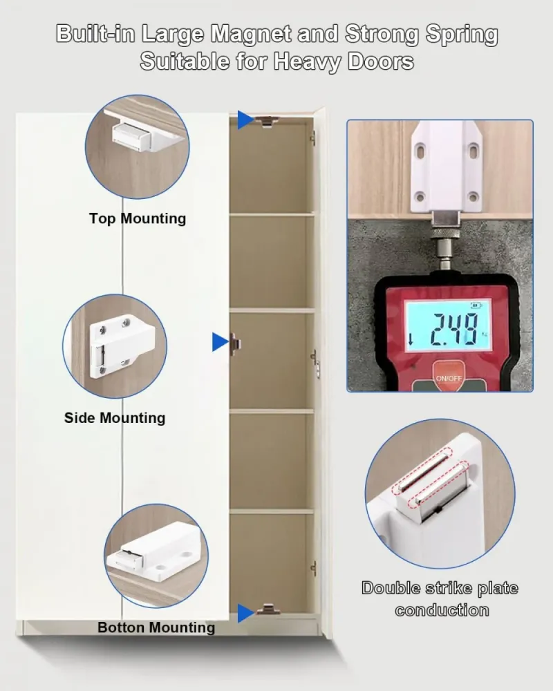 JIAYI Magnetski Mehanizam za Otvaranje Vrata na Pritisak, Push-To-Open 4 Komada (Bijeli)