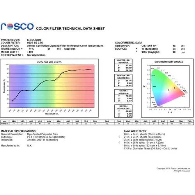 Rosco Filter folija E-Colour #205 1/2 CT Orange 53x122cm