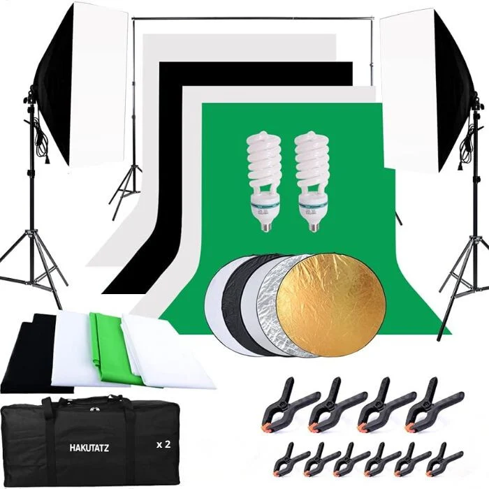 Hakutatz Profesionalni Set za Foto Studio – Sa Studijskim Osvjetljenjem, Pozadinskim Sustavom, Softboxom, Stativom i Torbo...