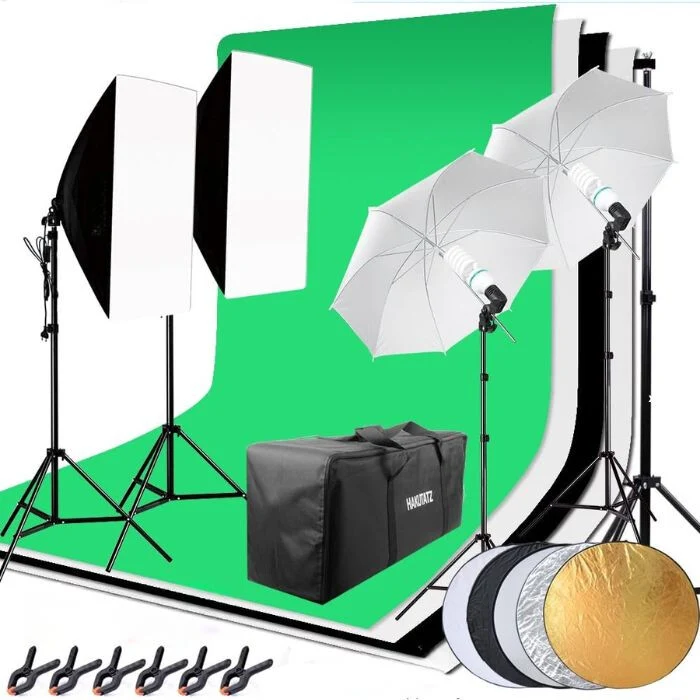 Hakutatz Profesionalni Set za Foto Studio – Studijsko Osvjetljenje i Pozadinski Sustav – Softbox sa Stativima – Zaštitna T...