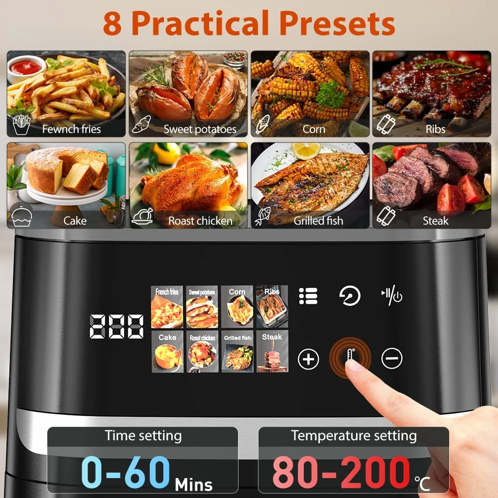 7L Friteza na vrući zrak, 1350 W, 8 predprograma, do 85 % manje masnoće, s prozirnim prozorom, LED zaslon osjetljiv na dod...