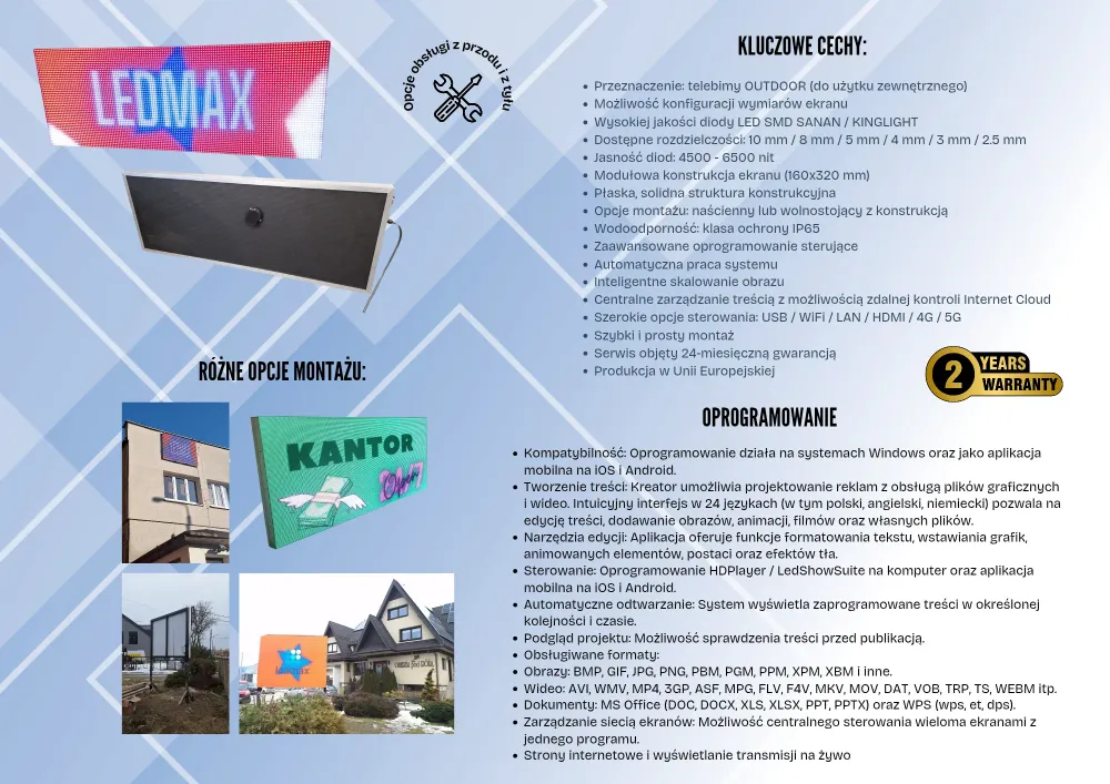 Premium vanjski LED reklamni ekran, visina 80 cm