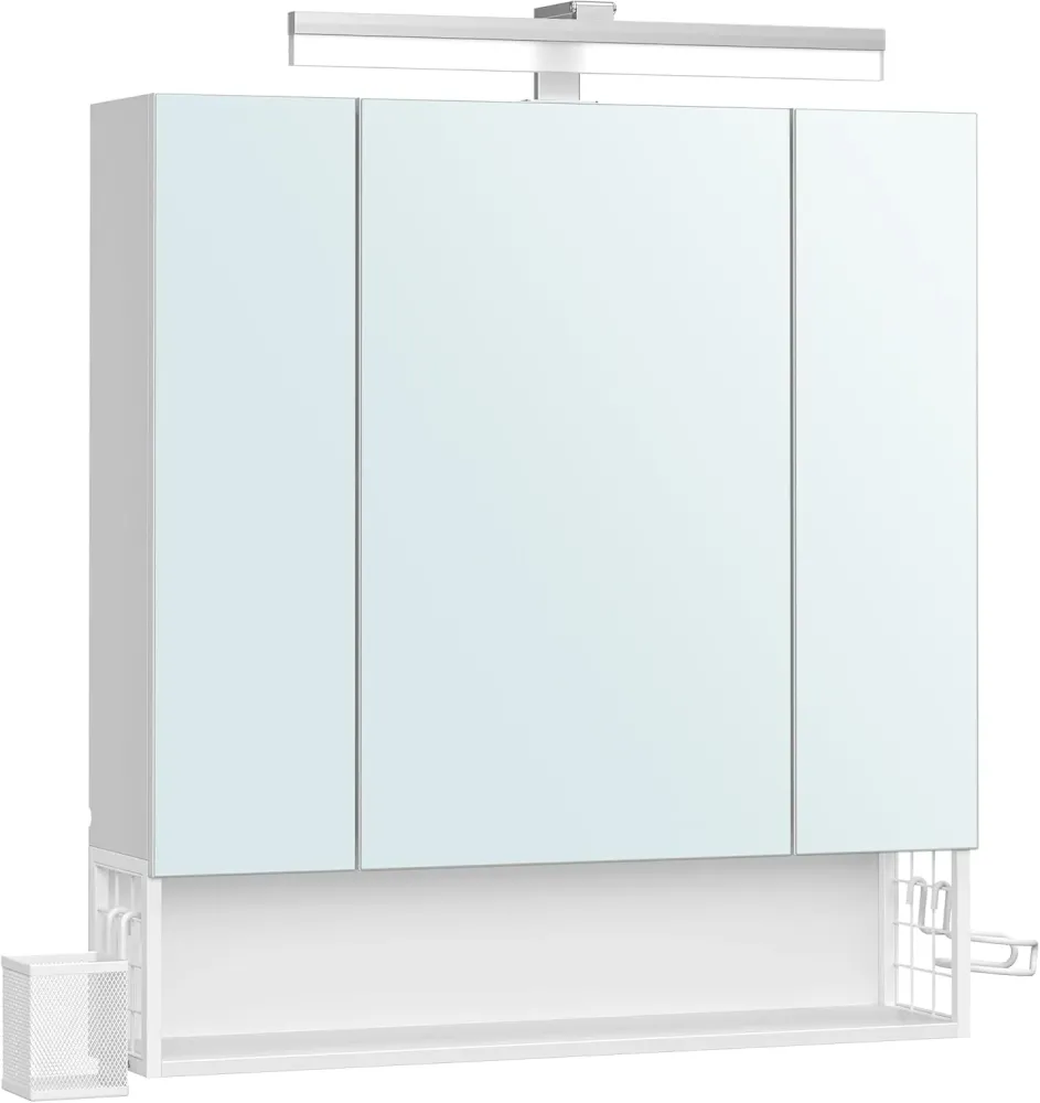 Kupaonski ormarić s LED rasvjetom, utičnicama, 16,5 × 70 × 75 cm, oblačno bijela