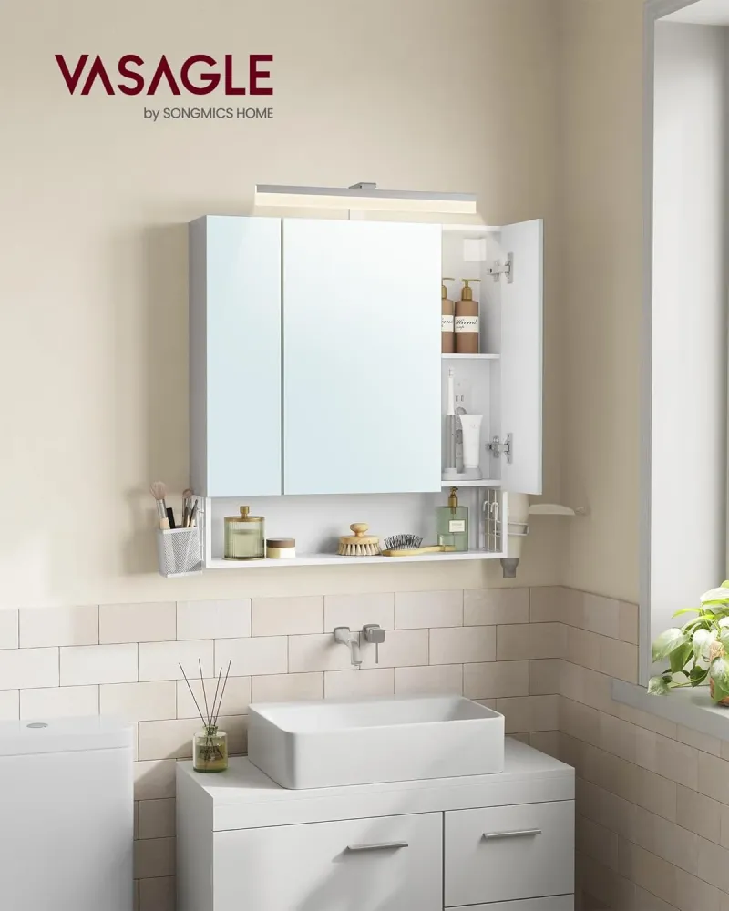 Kupaonski ormarić s LED rasvjetom, utičnicama, 16,5 × 70 × 75 cm, oblačno bijela
