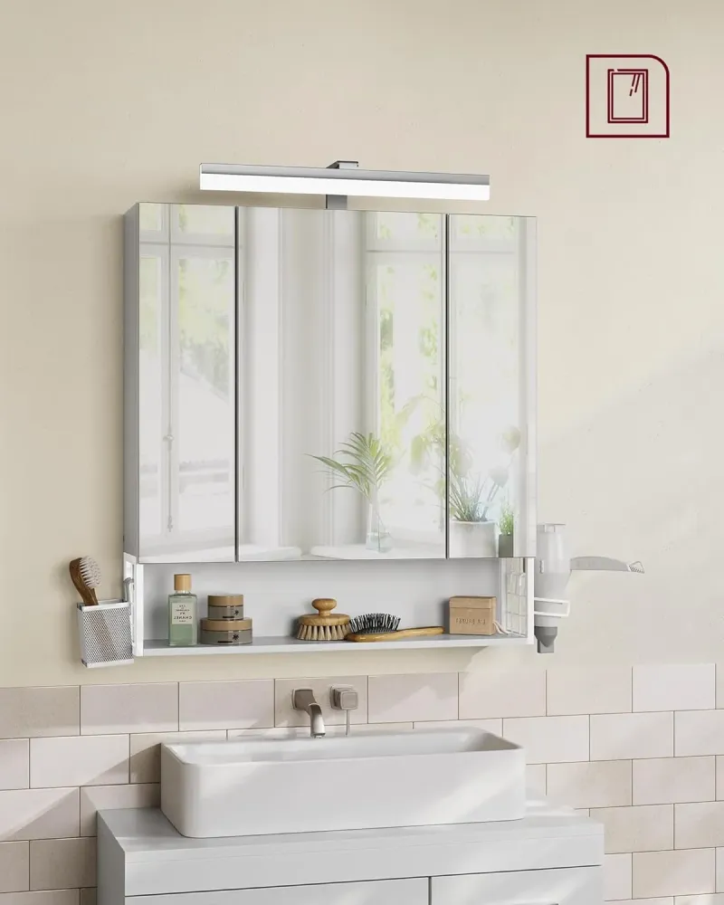 Kupaonski ormarić s LED rasvjetom, utičnicama, 16,5 × 70 × 75 cm, oblačno bijela