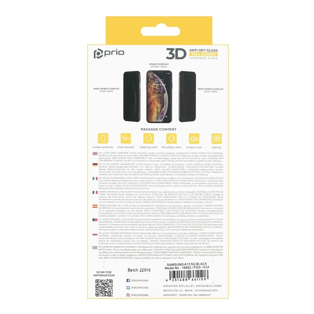 Prio 3D Anti-Spy kaljeno staklo za Samsung A13 5G crno