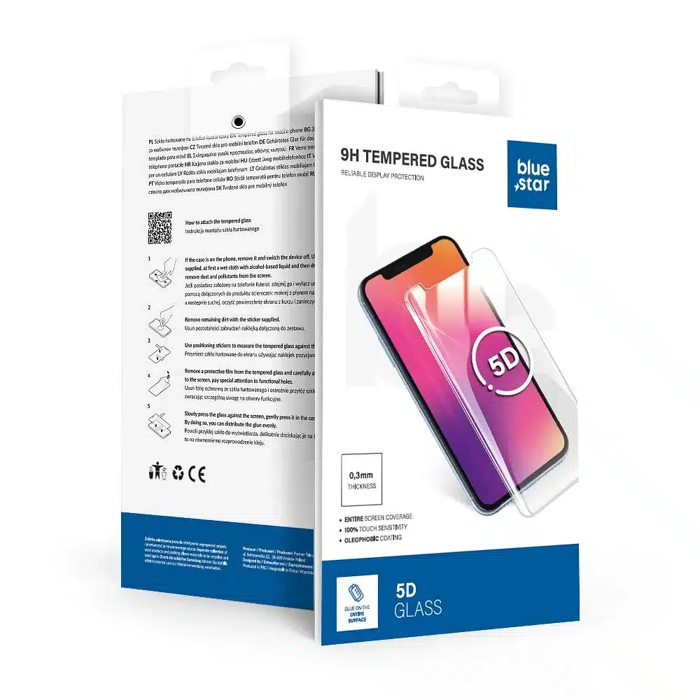 Blue Star 5D kaljeno staklo – za Samsung Galaxy A22 5G (potpuno ljepilo/case friendly) – crno
