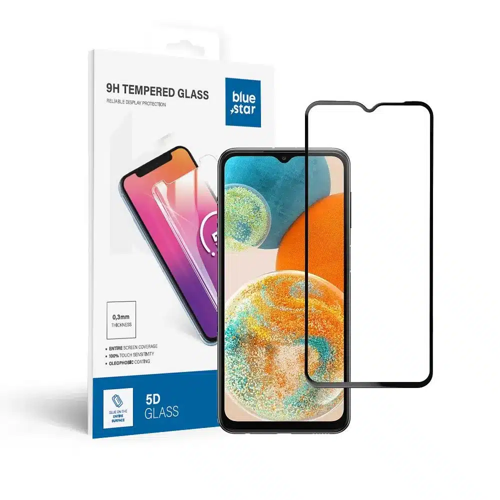 Blue Star 5D kaljeno staklo – za Samsung Galaxy A23 5G (potpuno ljepilo/case friendly) – crno