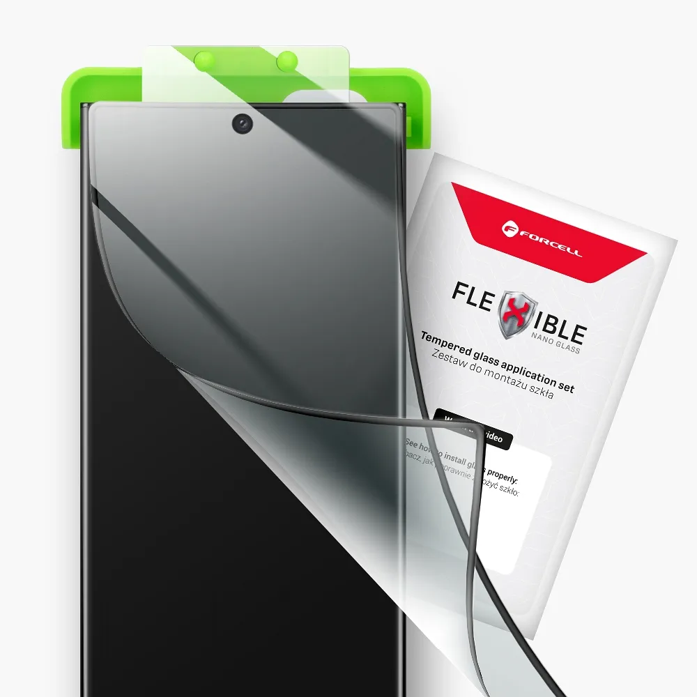 Forcell Flexible Nano Glass 5D za Samsung Galaxy S22 Ultra crni (Hot Bending) radi skener otiska prsta