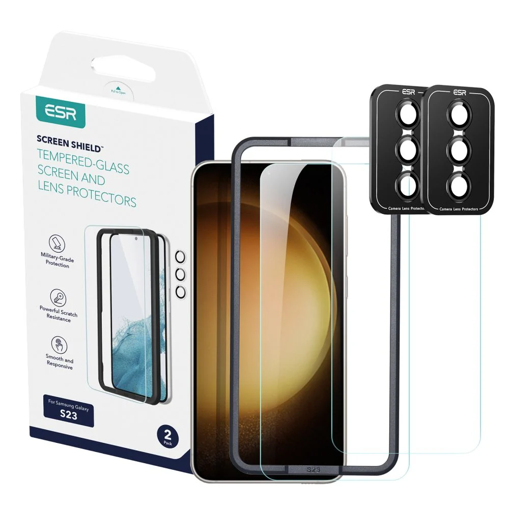 ESR KOMPLET ZAŠTITNIKA OD KALJENOG STAKLA ZA EKRAN I KAMERE 2 KOM ZA SAMSUNG GALAXY S23 CLEAR