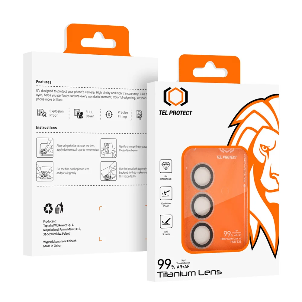 Kaljeno staklo Tel Protect Titanium Lens 99% AR na kameri za Samsung Galaxy S25 Plus transparent (leće 3 kom.)