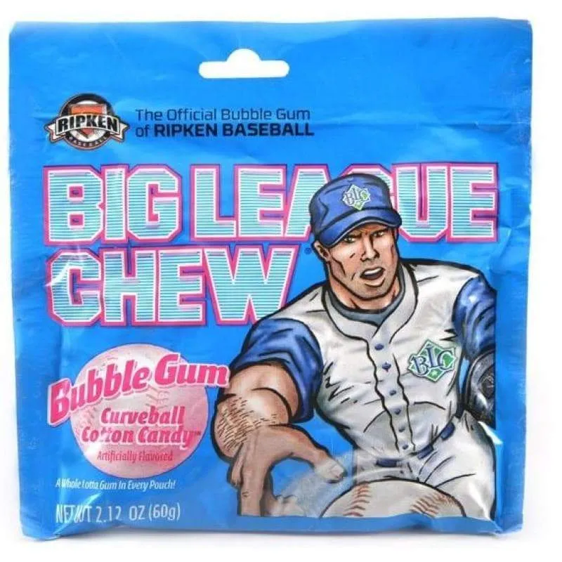 Big League Chew Bubble Gum Curveball Cotton Candy, žvakać guma u trakama s okusom šećerne vate od 60g