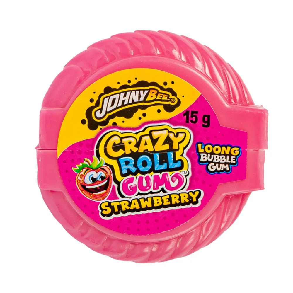 Johny Bee Crazy Roll Strawberry Bubble Gum, žvakać guma s okusom jagode od 15g