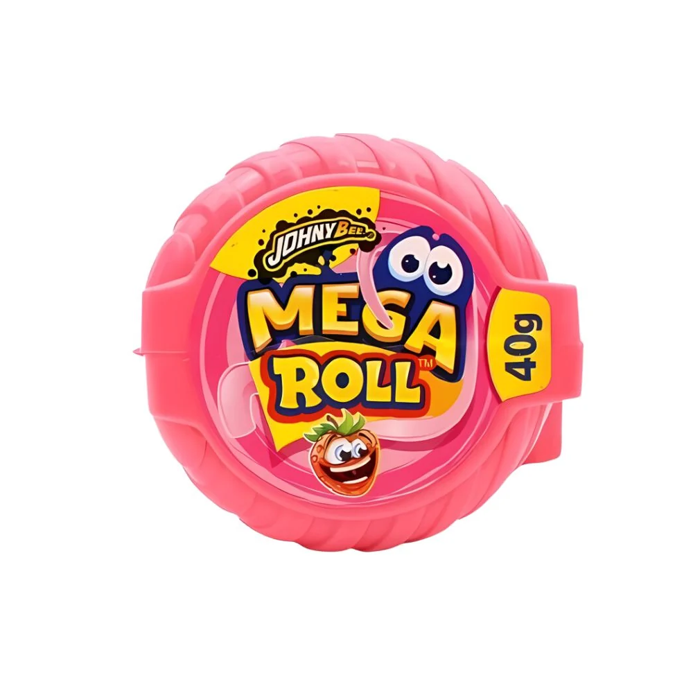 Johny Bee Mega Roll Strawberry Bubble Gum, žvakać guma s okusom jagode od 40g