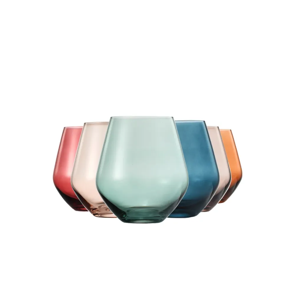 Set 6 Colored Stemless Crystal Wine Glass