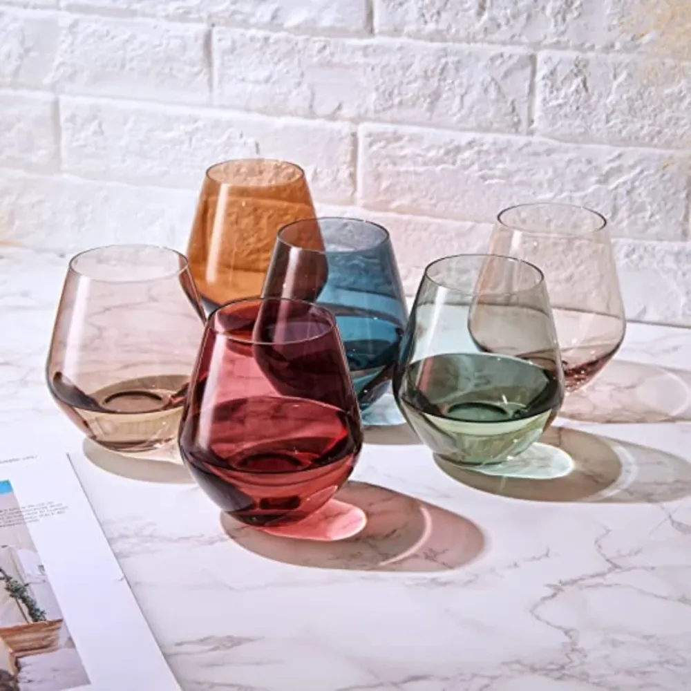 Set 6 Colored Stemless Crystal Wine Glass