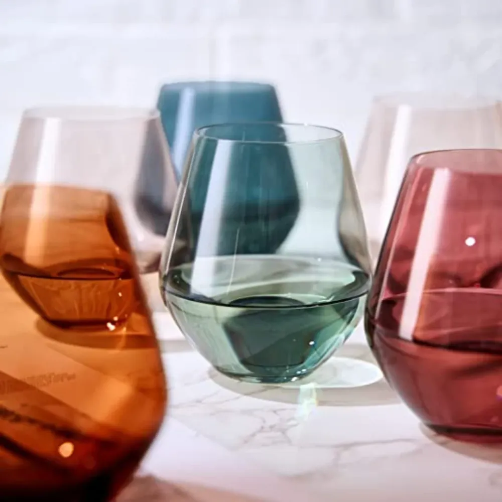 Set 6 Colored Stemless Crystal Wine Glass