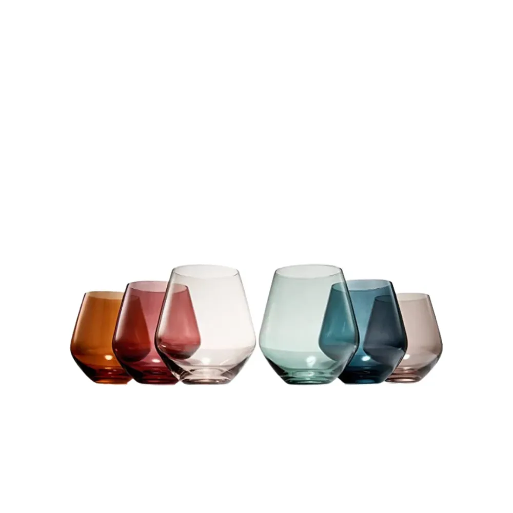 Set 6 Colored Stemless Crystal Wine Glass