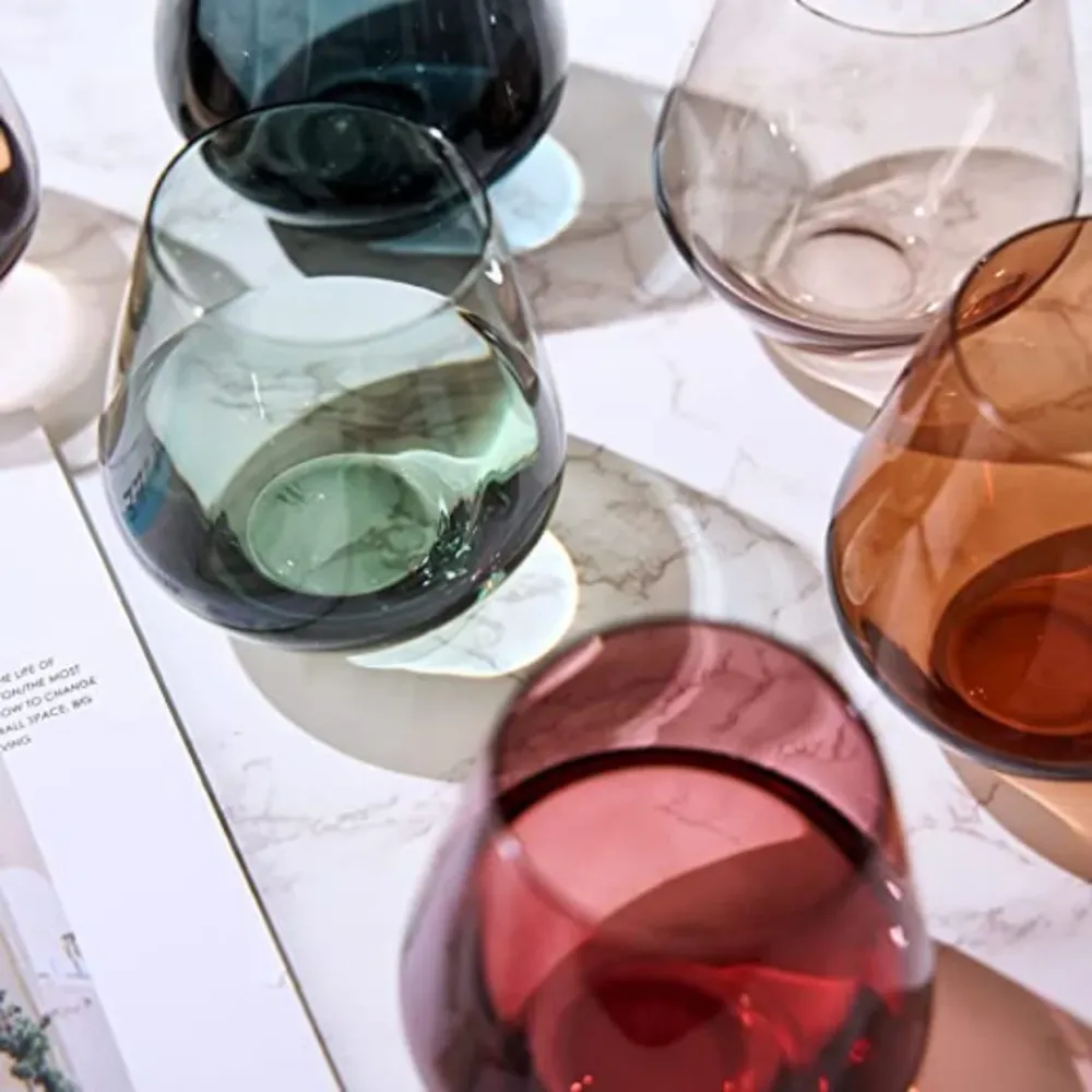 Set 6 Colored Stemless Crystal Wine Glass