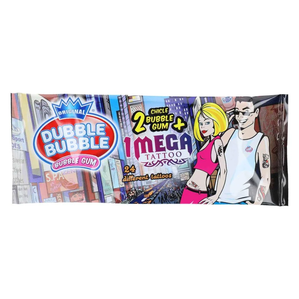 Dubble Bubble Mega Tattoo Bubble Gum, žvakaće gume s okusom jagode s unutarnjom mega tetovažom od 8g