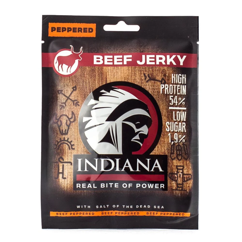 Beef Jerky Indiana Peppered, sušeno meso s paprom od 25g